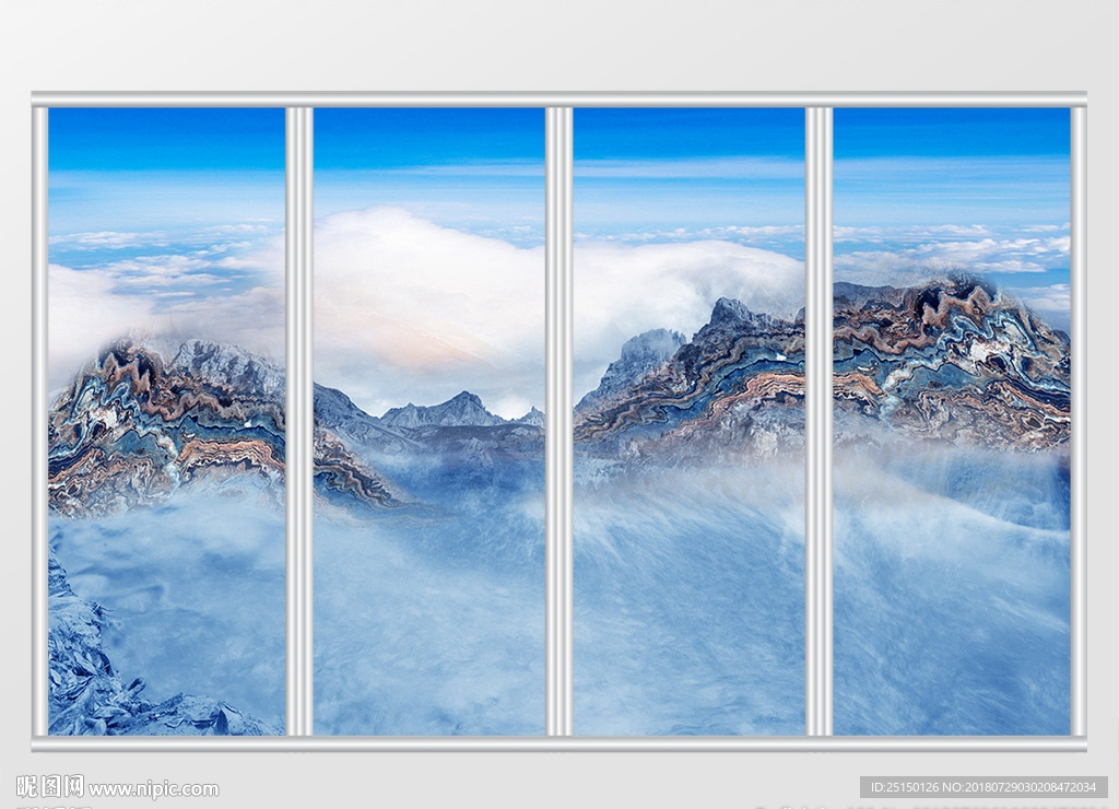 大理石纹山水风景移门