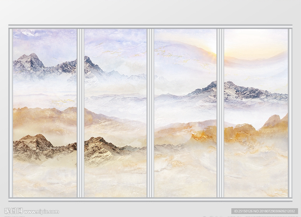 大理石纹山水风景移门