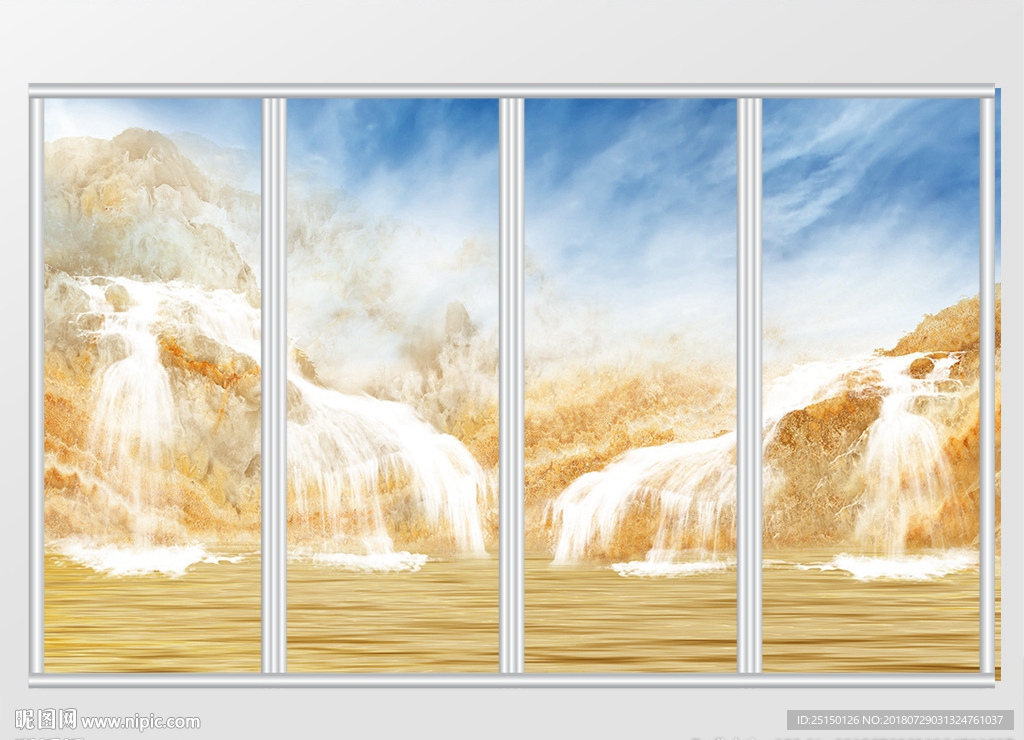 大理石纹山水风景移门