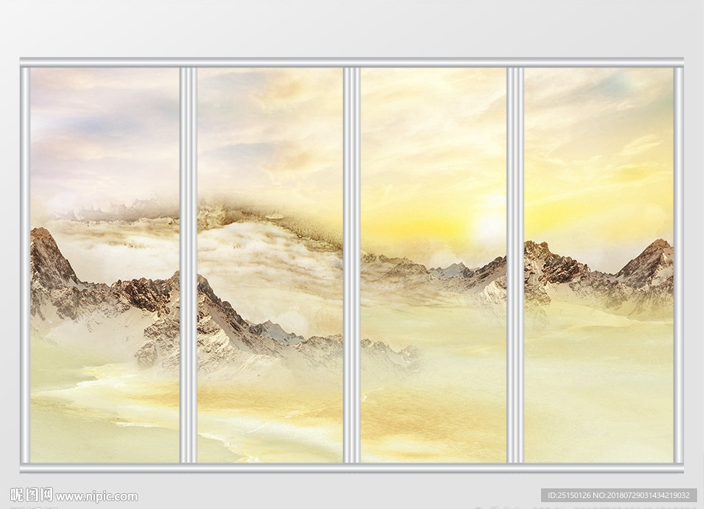 大理石纹山水风景移门