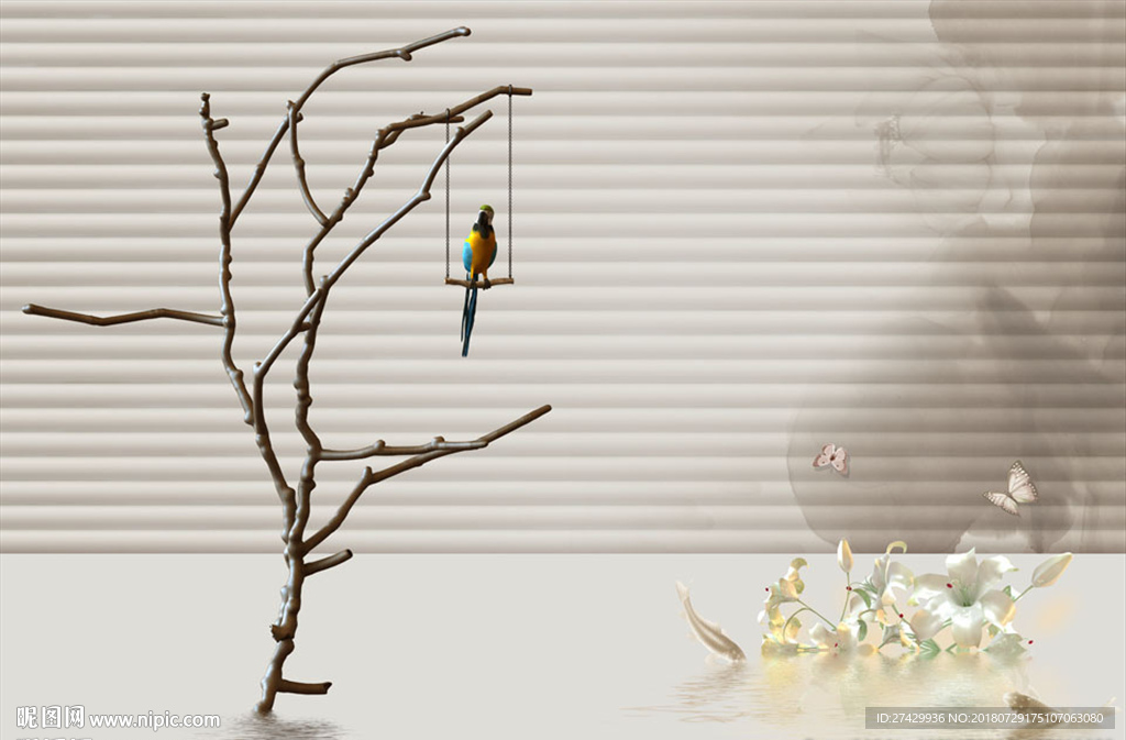 立体钻石皮雕系列花鸟背景墙壁画