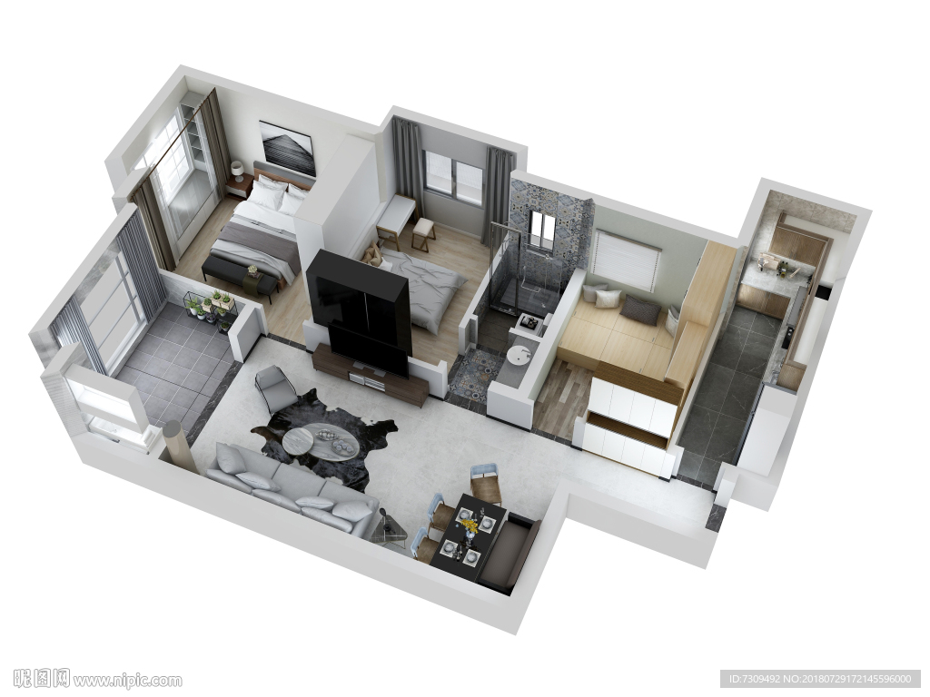 现代简约装修户型效果图