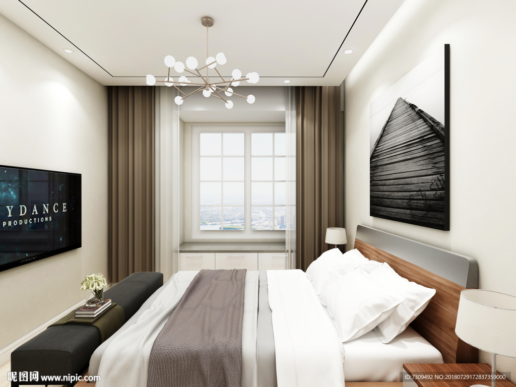 现代简约主人房间装修效果图