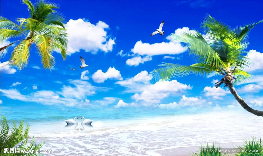 海景椰子树电视背景墙