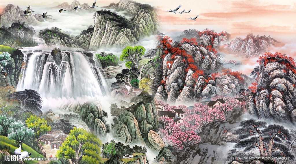 山水国画背景墙