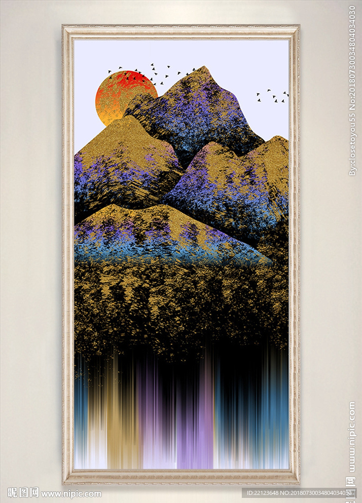 手绘抽象中国风山水风景装饰画图片