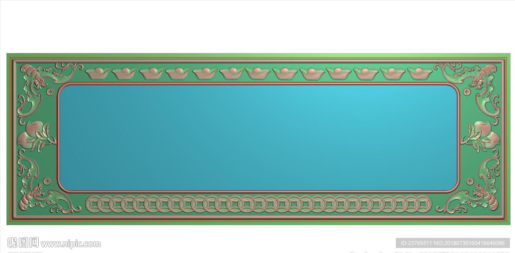 蝙蝠桃子元宝铜钱边框外框精雕图