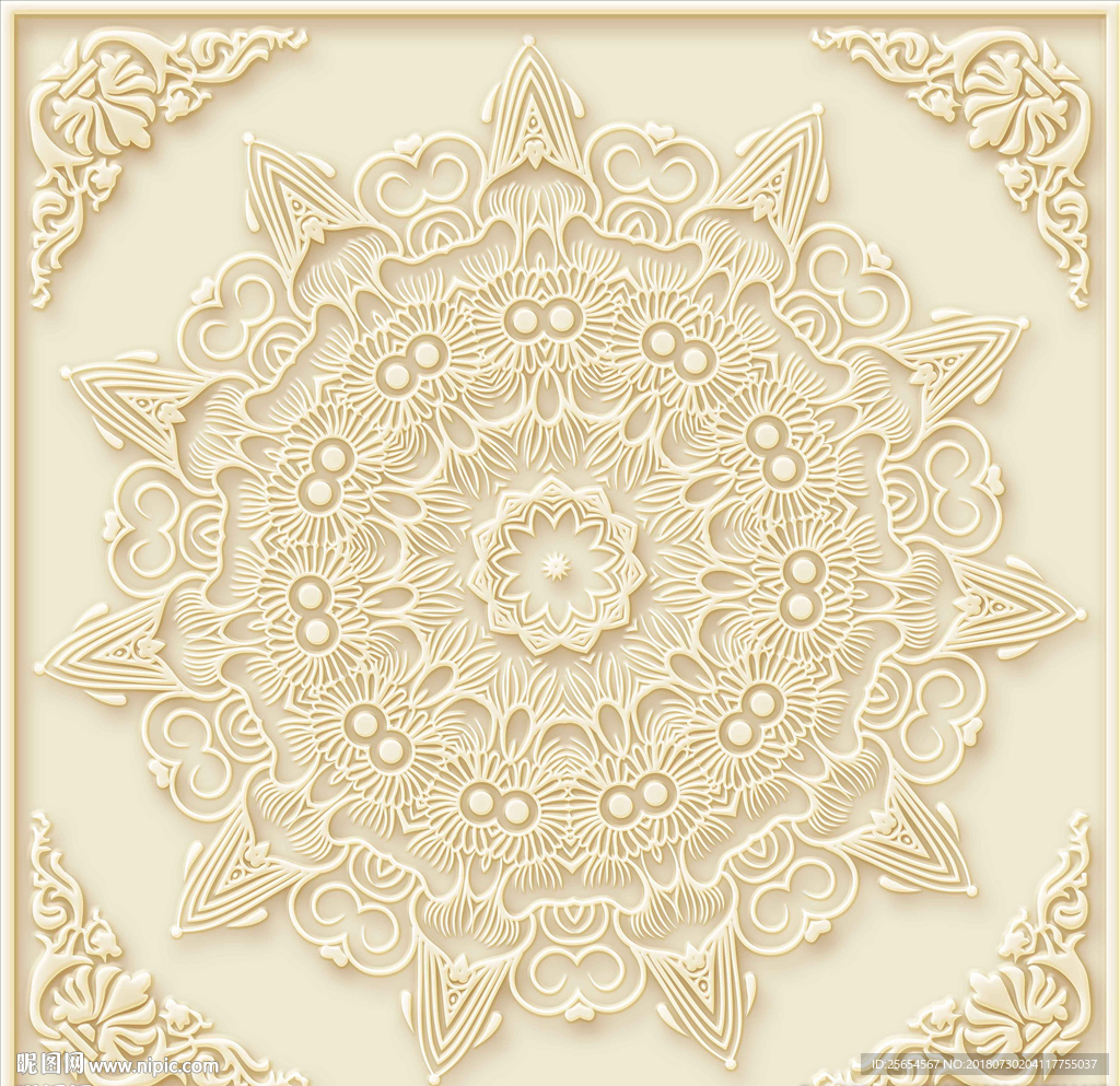 时尚花纹浮雕天顶壁画