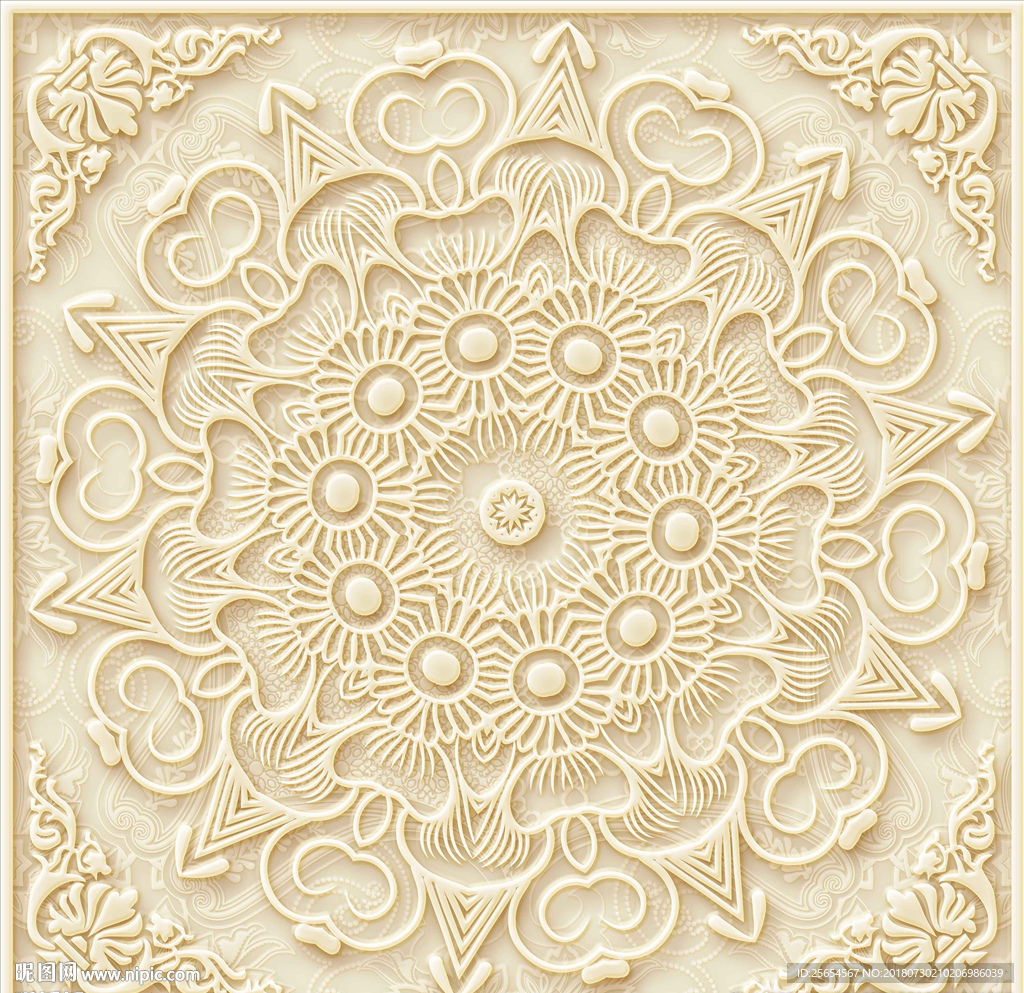 豪华花纹浮雕天顶壁画