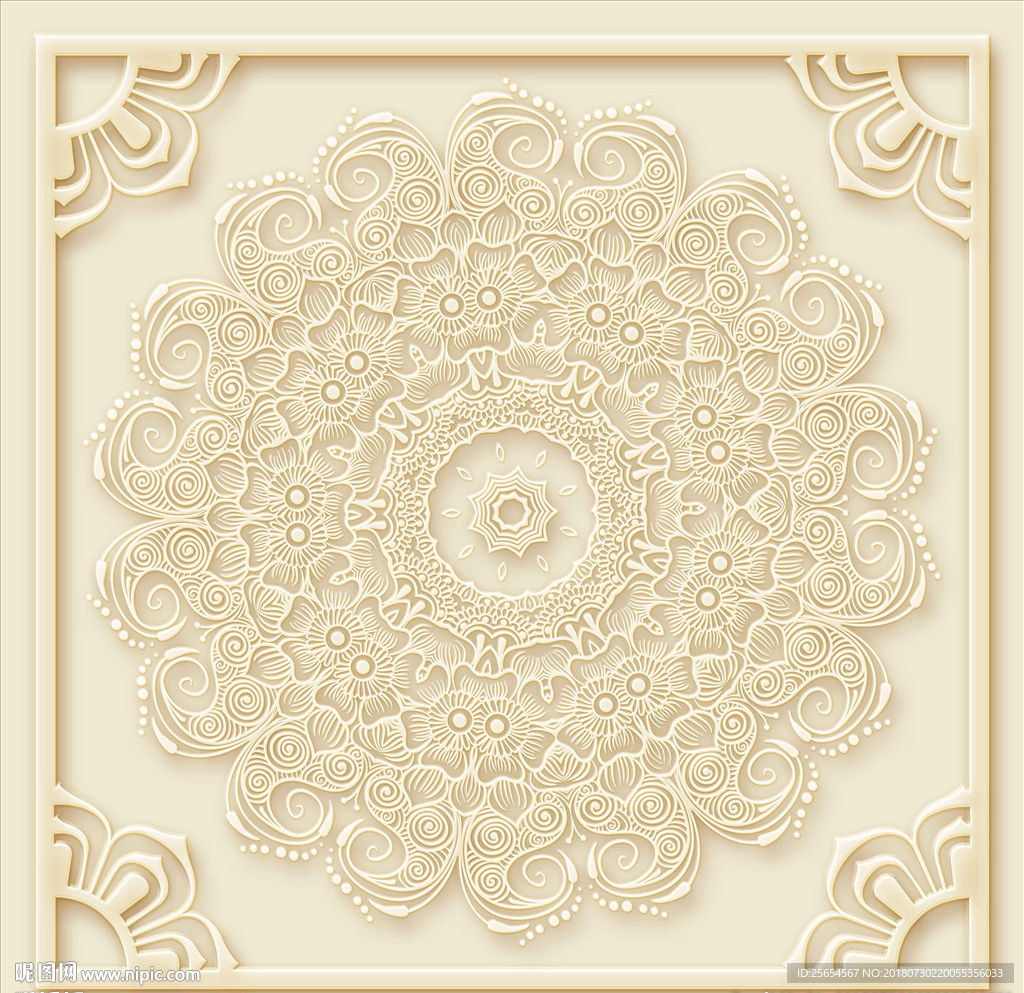 欧式花纹浮雕天顶壁画