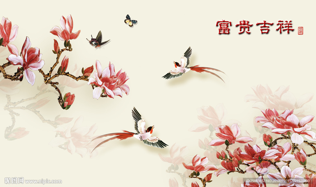 花鸟电视背景墙