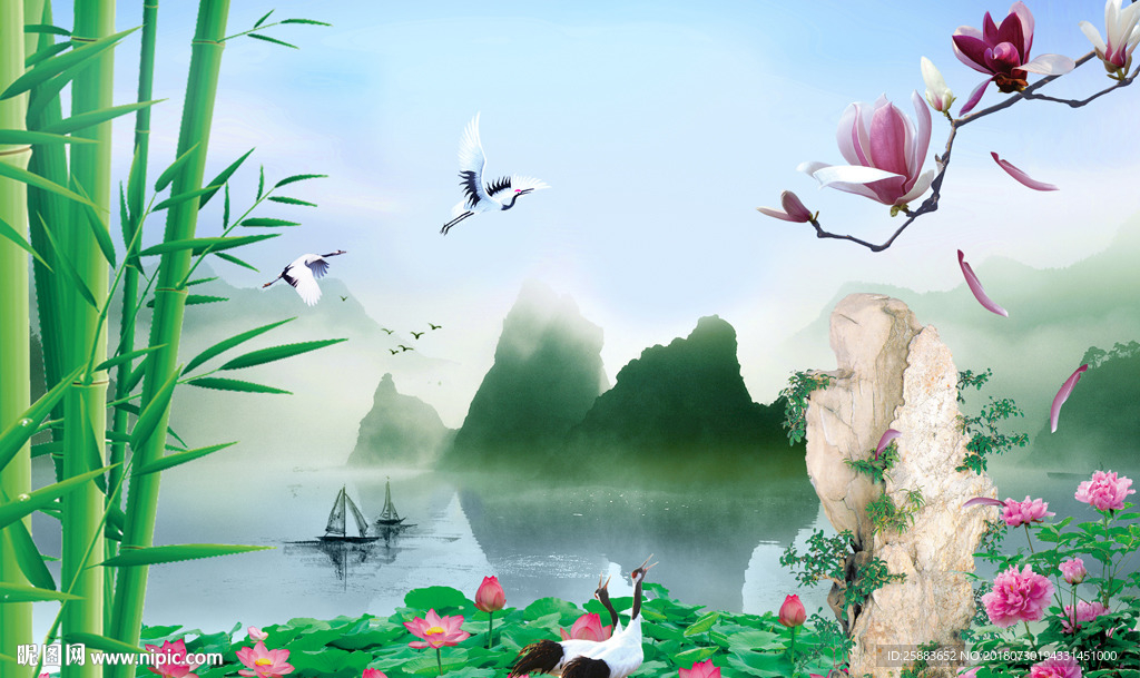 清新漓江风光电视背景墙