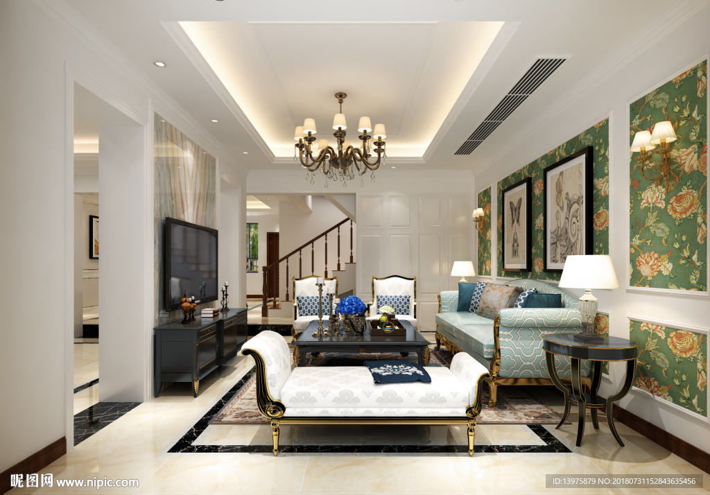 美式客厅效果图