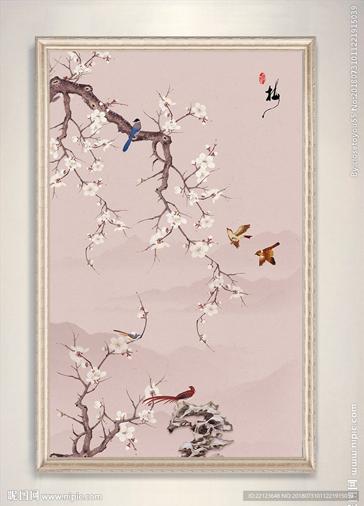 中式古风花鸟梅花装饰画