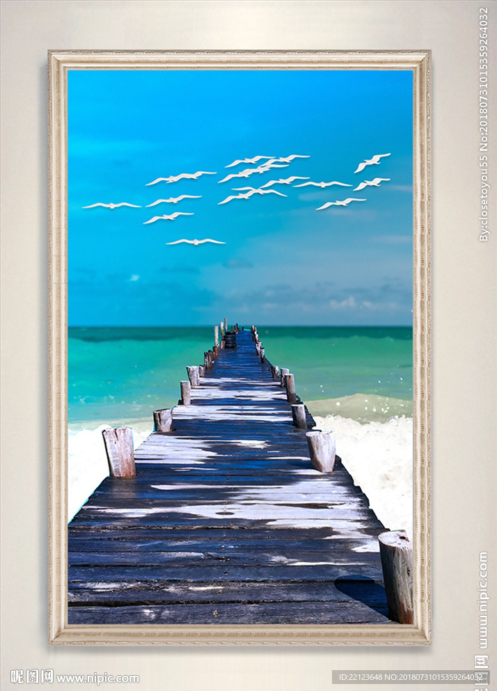 现代简约北欧风木桥海景装饰画