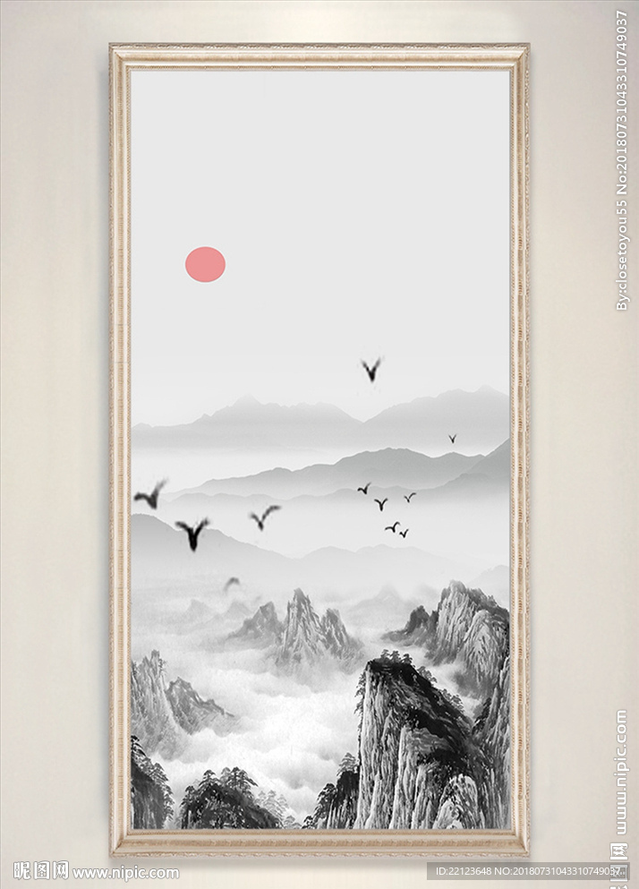 新中式山水背景装饰画