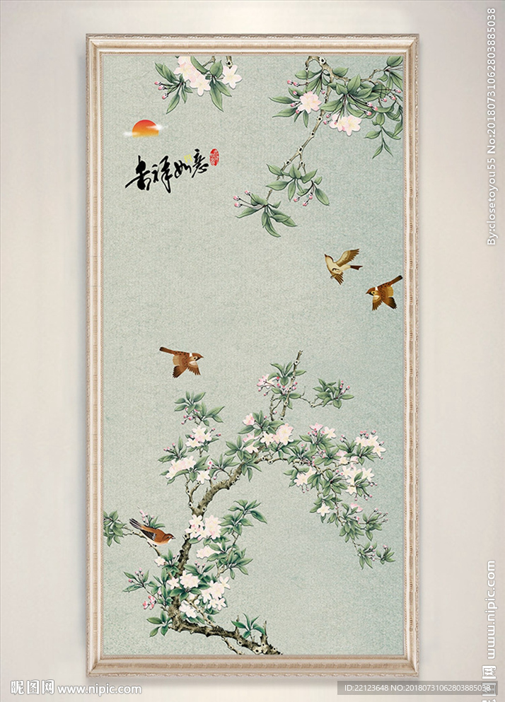 中式古风手绘花鸟装饰画