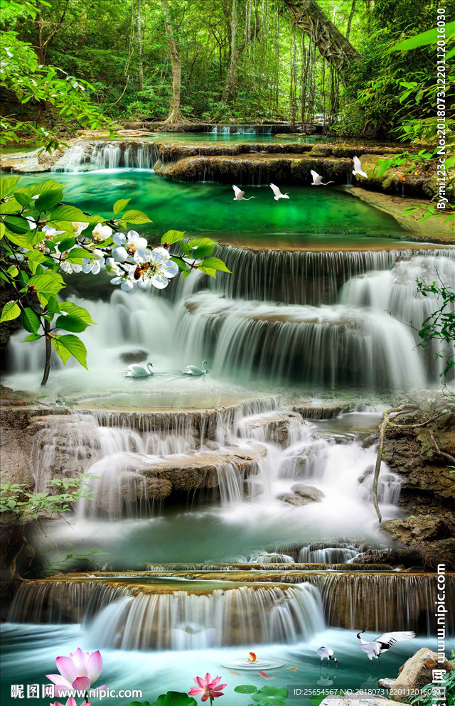 流水生财瀑布鲤鱼山水玄关