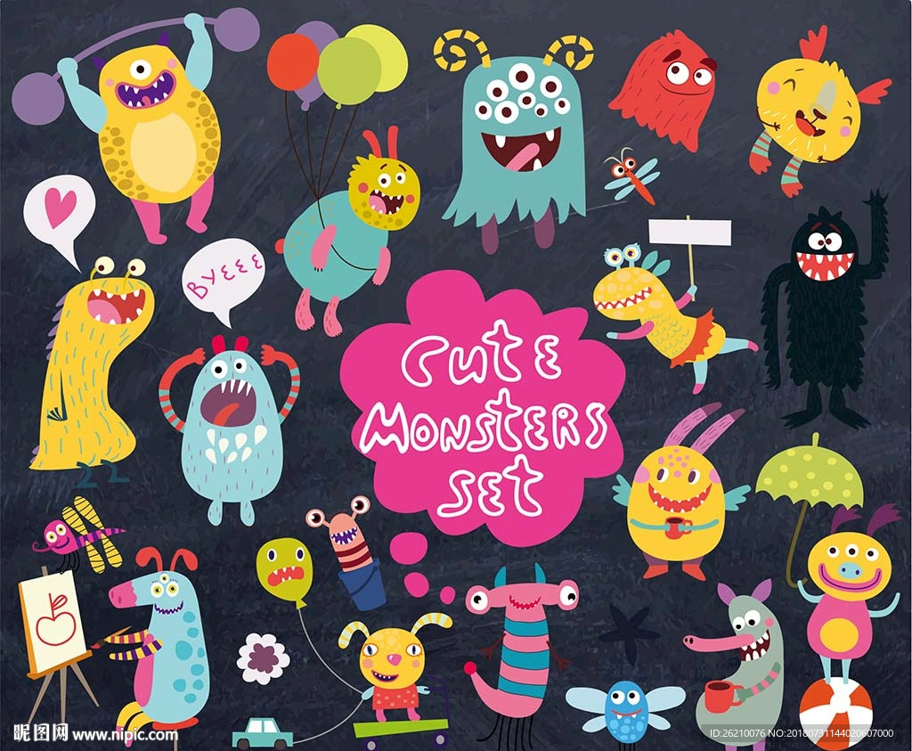 可爱怪物矢量背景墙