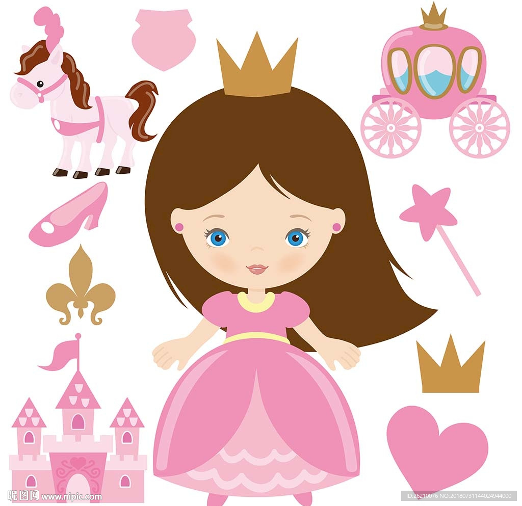 粉色小公主矢量素材设计图