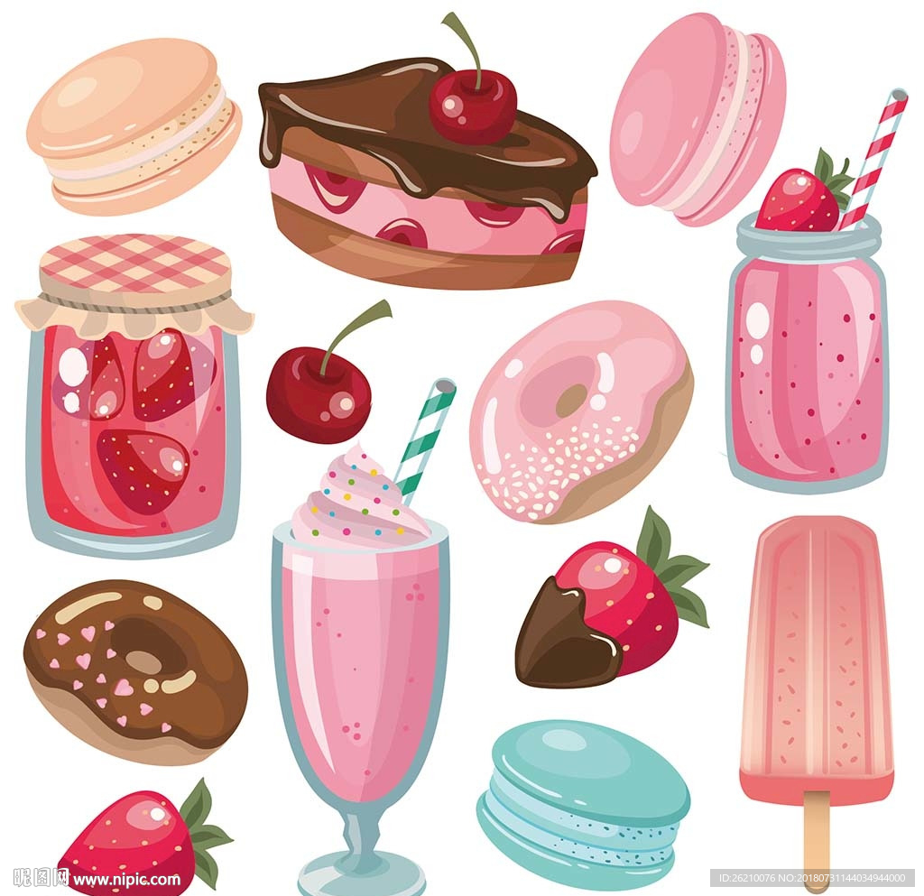 冰激凌巧克力甜甜圈卡通矢量素材