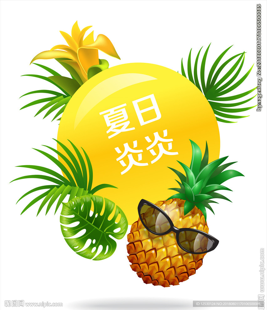 矢量菠萝热带绿叶树叶夏日