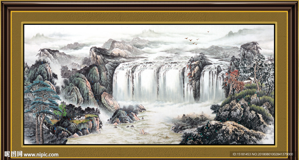 山水国画流水生财