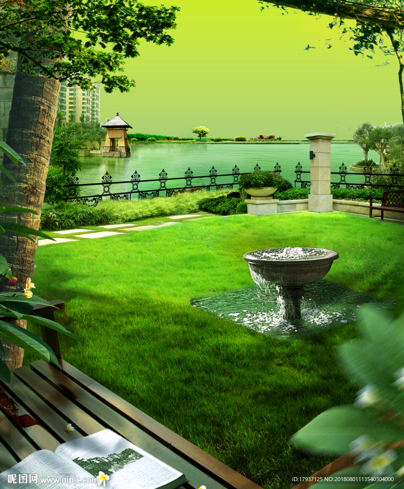 园林 山水 江湖 插画 黑金