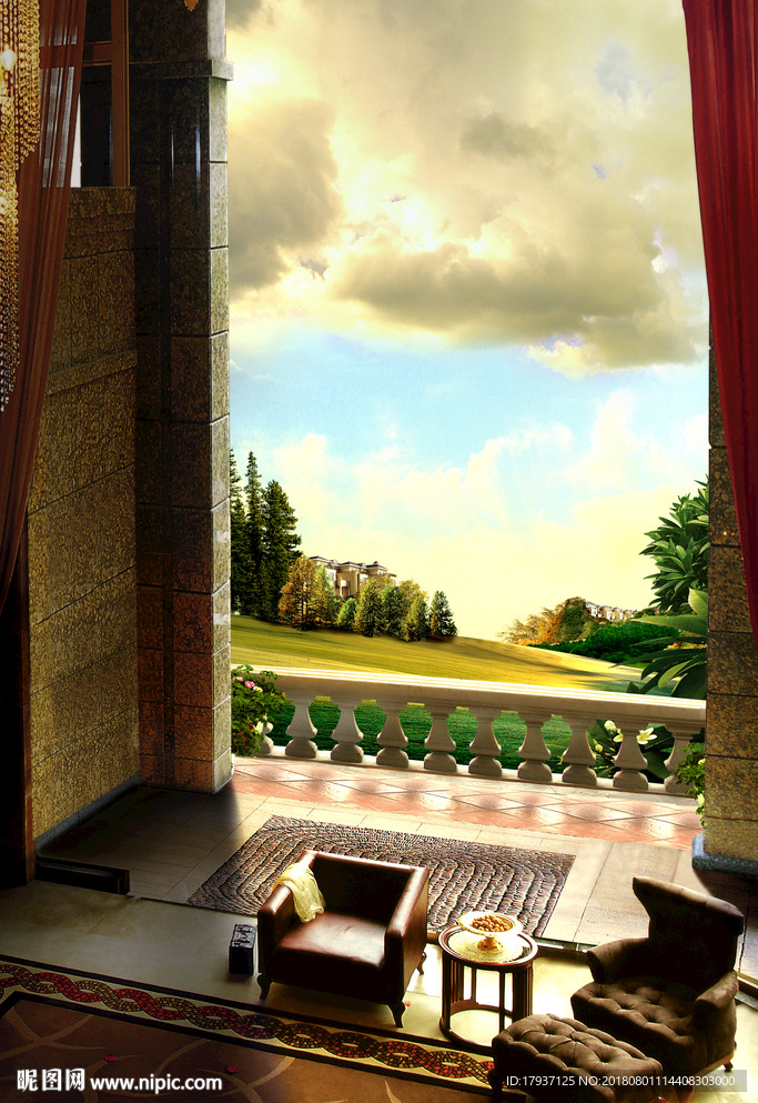 园林 山水 江湖 插画 黑金