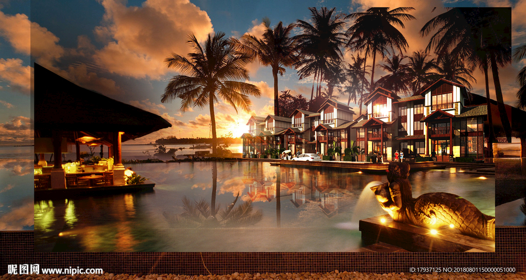 园林 山水 江湖 插画 黑金