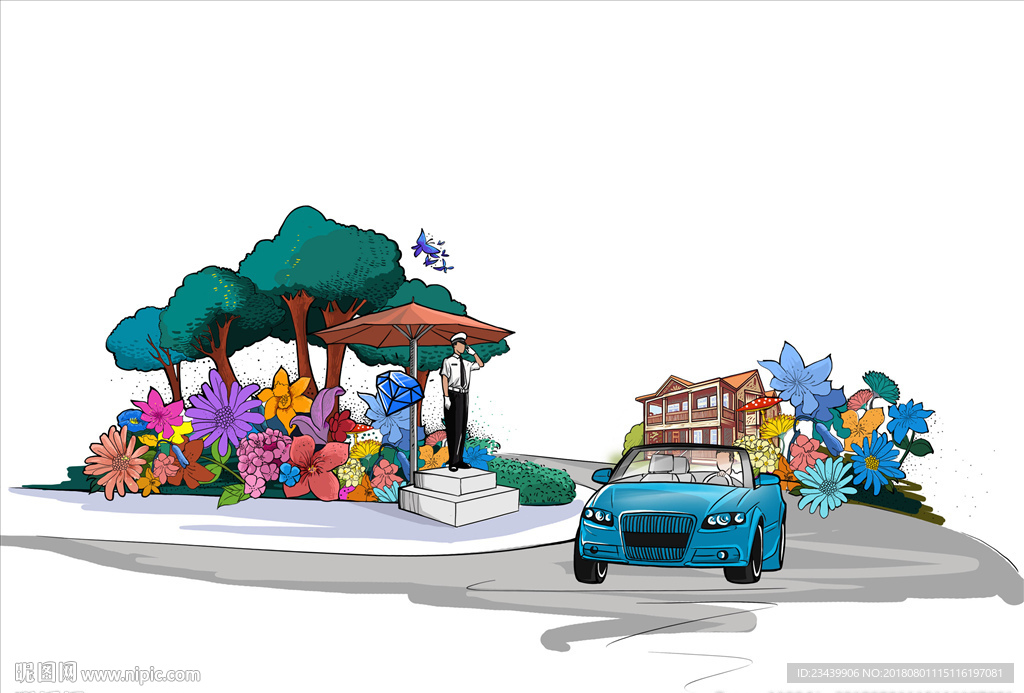 手绘地产物业插画