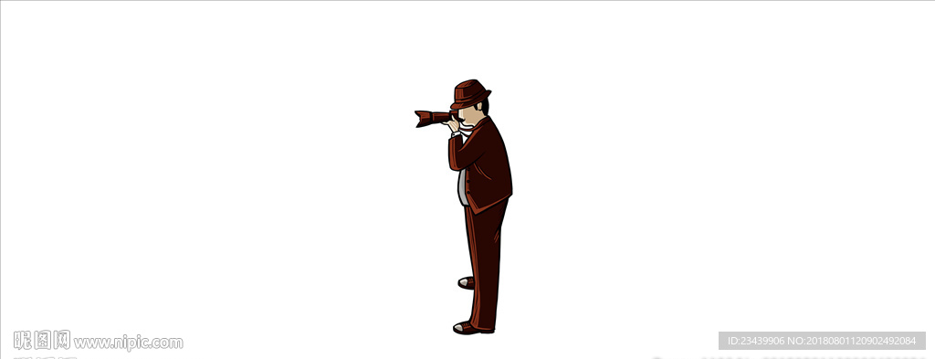 手绘老板手拿相机拍照