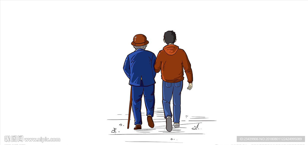 手绘老父亲儿子背影插画