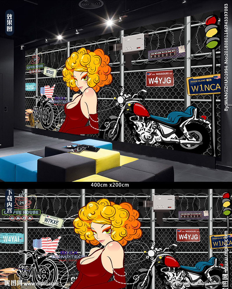 复古酒吧ktv夜店摩托车美女背