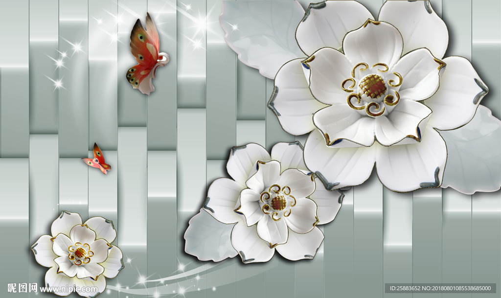 莲花蝴蝶3D软包电视背景墙