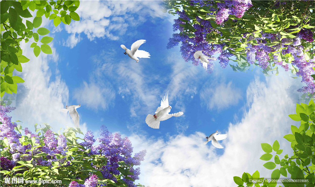 蓝天白云背景墙壁画