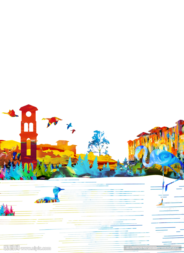 园林 山水 江湖 插画 黑金