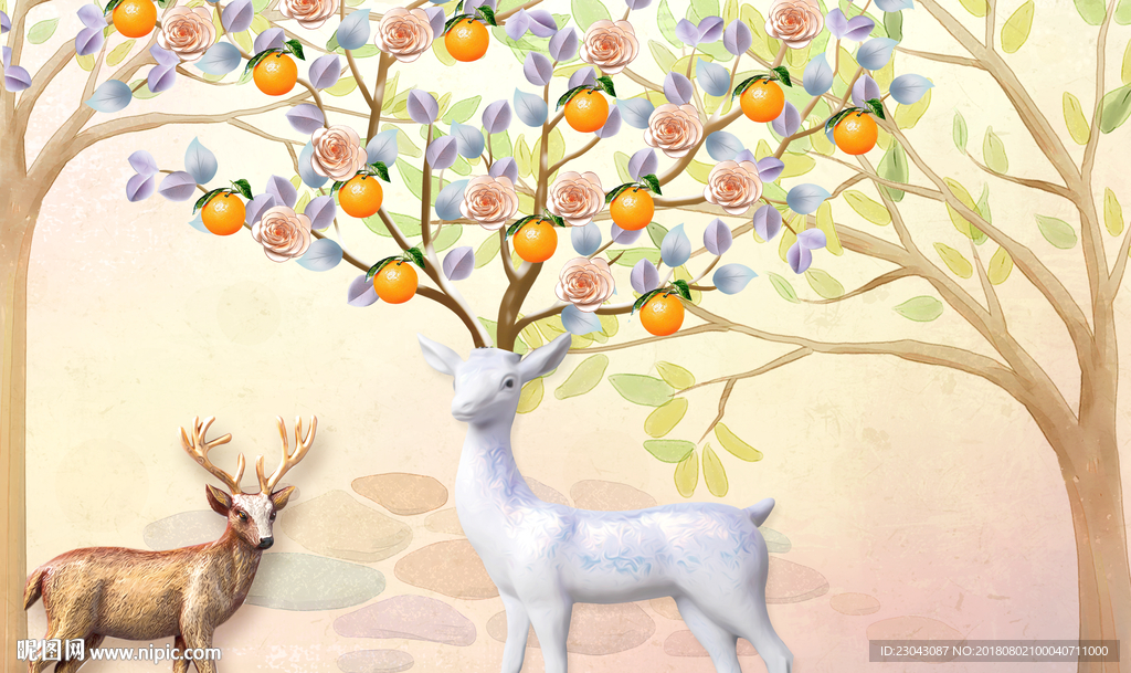 麋鹿电视背景墙