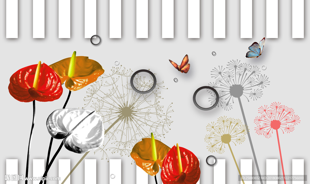 时尚高清马蹄莲3D电视背景墙