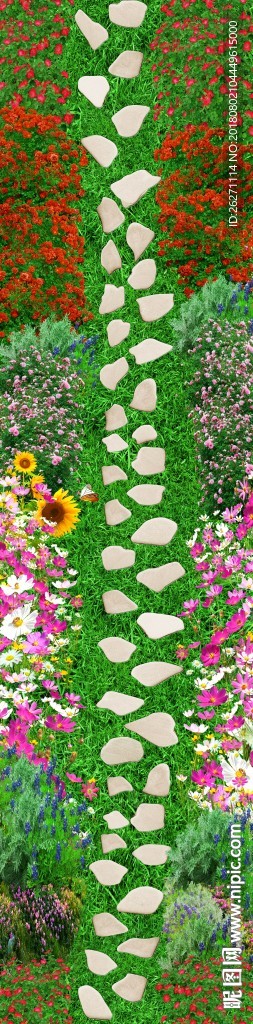 小路花朵彩印地毯循环图