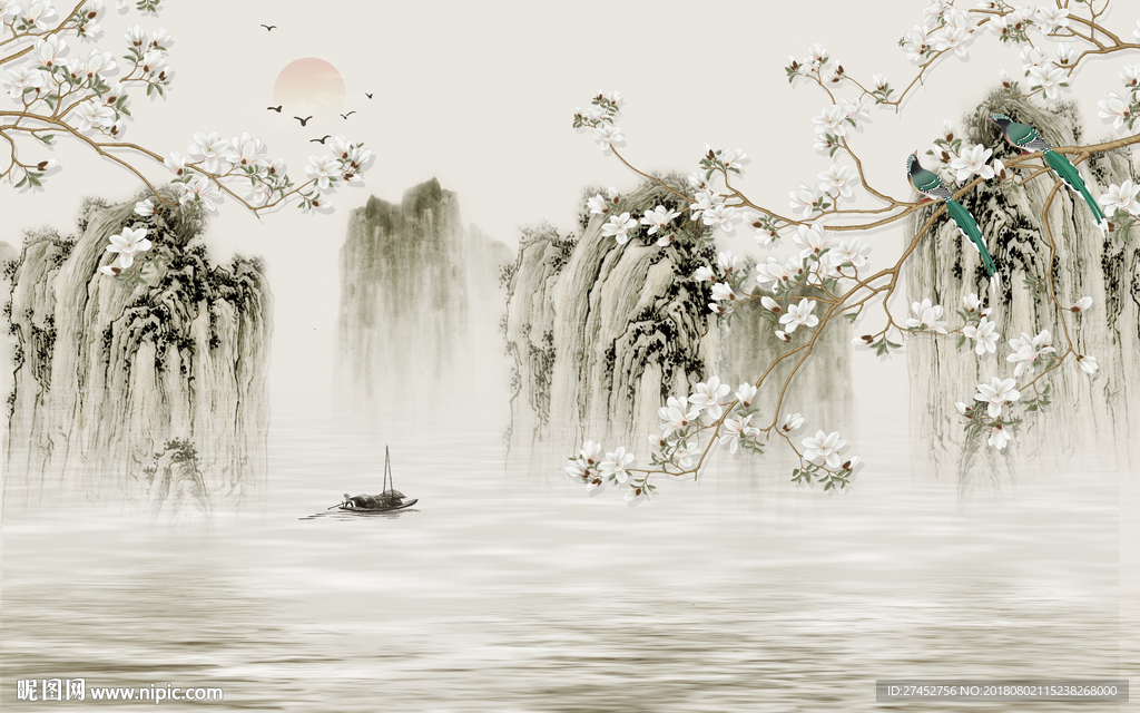 中式山水背景墙