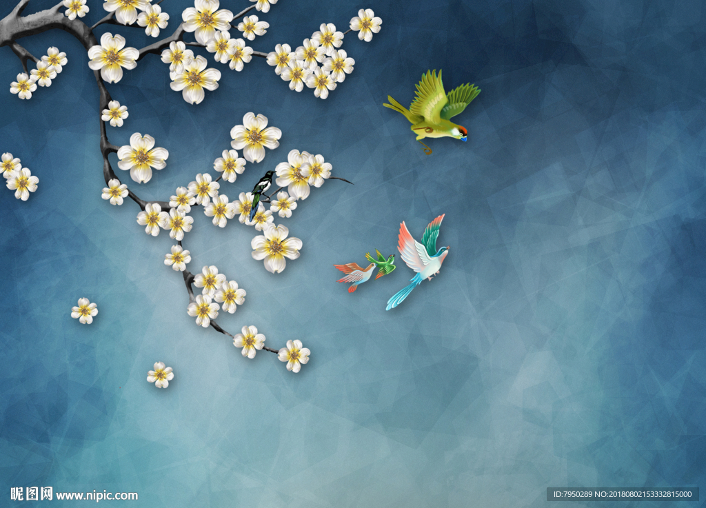 新中式浮雕花鸟背景墙