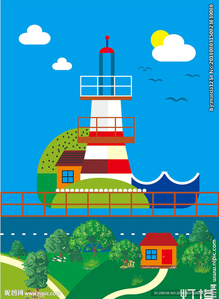 瞭望灯塔插画