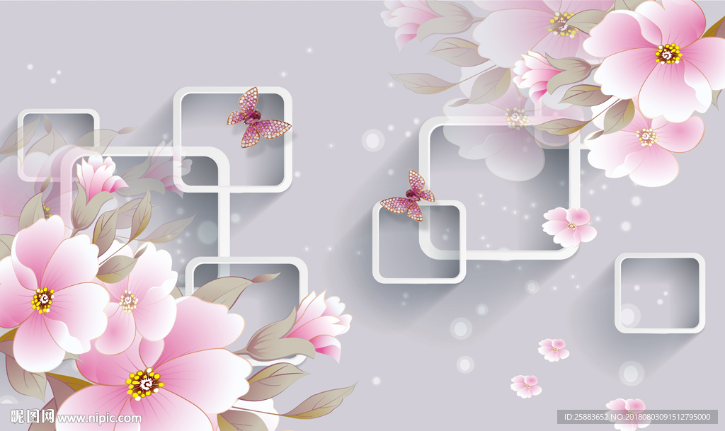 蝶恋花3D电视背景墙