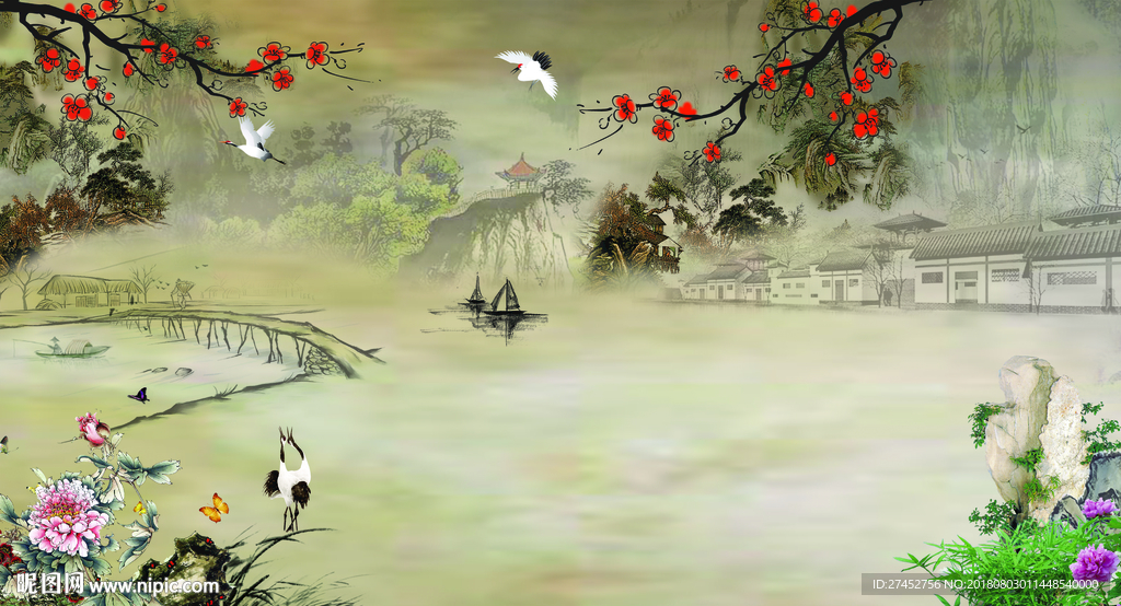 新中式山水花鸟