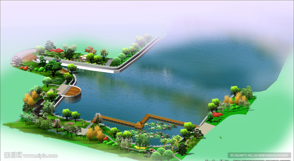 小区游园水系休闲景观绿化效果图