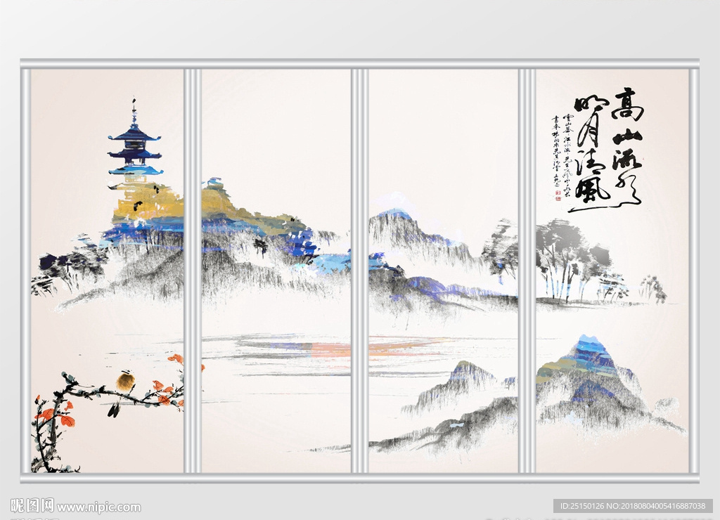 中国风新中式水墨山水移门