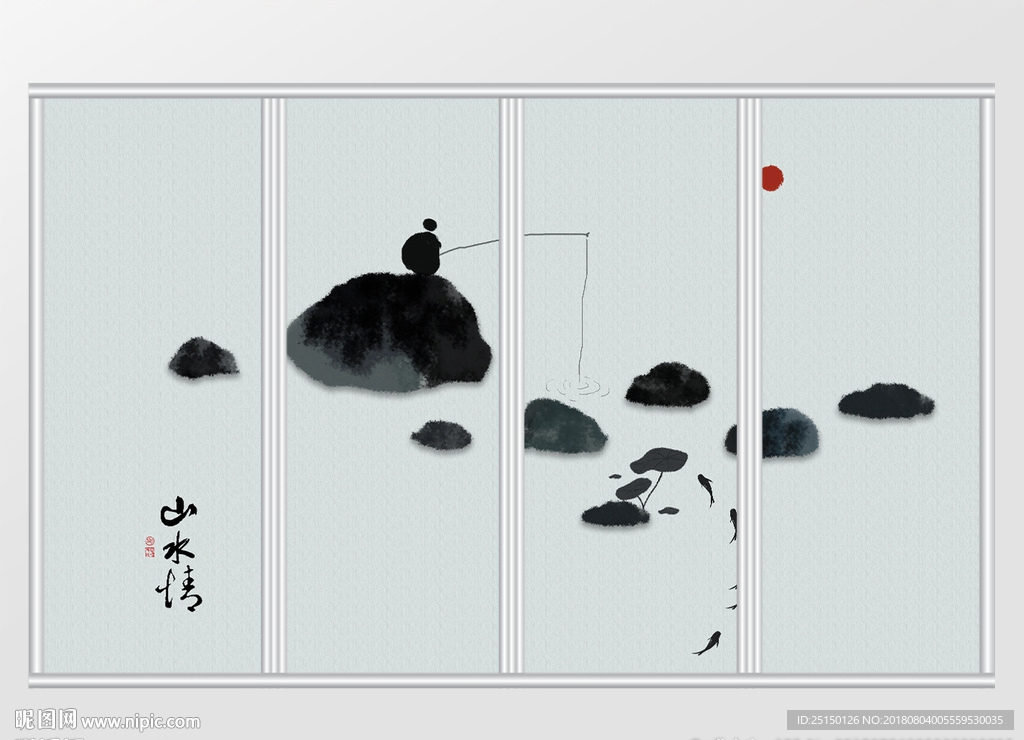 中国风禅意山水情古风移门