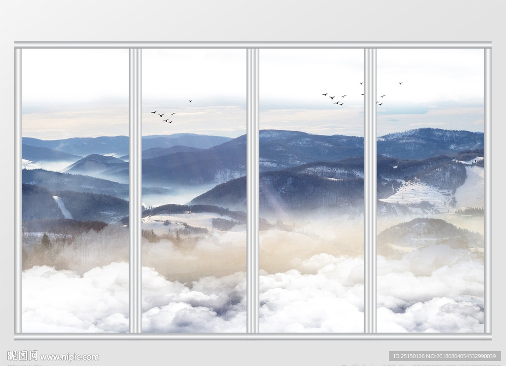 新中式山水意境风景云雾移门