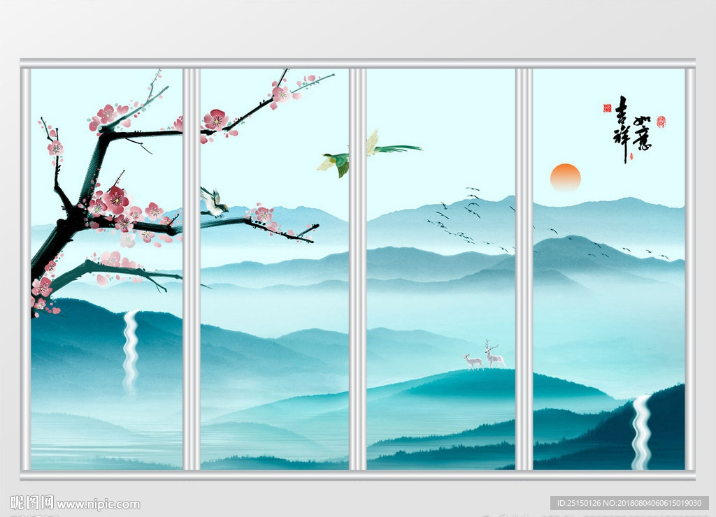 中式山水花鸟移门